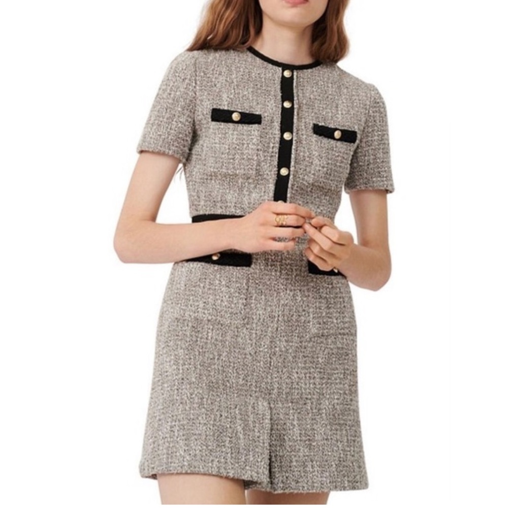 Maje Tweed Mini Dress with Black Trim